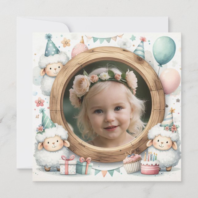 Födelsedagsinbjudan Får Ram för foto Inbjudningar (Framsida)