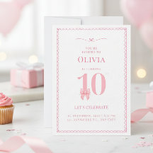 Födelsedagsinbjudan för 10-årig flicka med rosa ro
