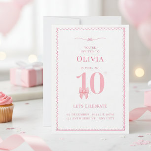 Födelsedagsinbjudan för 10-årig flicka med rosa ro inbjudningar