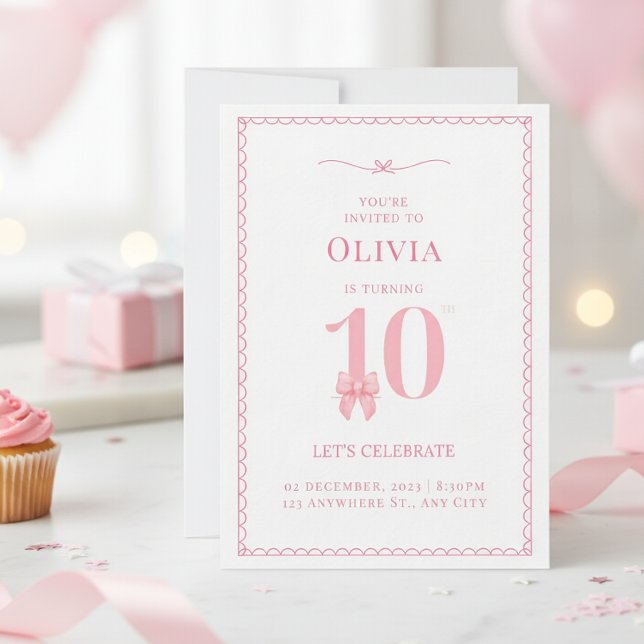 Födelsedagsinbjudan för 10-årig flicka med rosa ro inbjudningar (Skapare uppladdad)