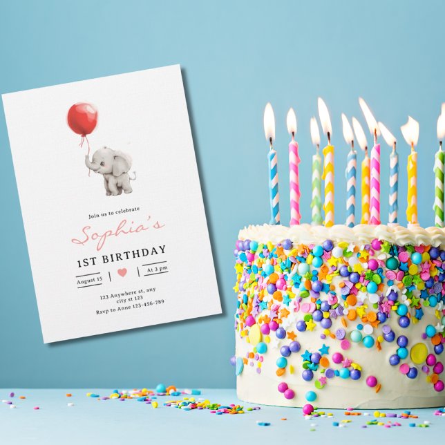 Födelsedagsinbjudan för baby elefant, barn 1:a föd inbjudningar (Skapare uppladdad)
