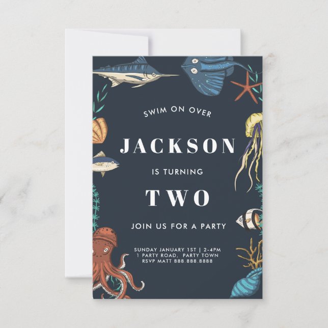 Födelsedagsinbjudan för barn under havet inbjudningar (Framsida)