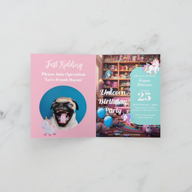 Födelsedagsinbjudan för bus, Enhörning kärlek, anp Inbjudan (Inuti)