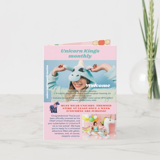 Födelsedagsinbjudan för bus, enhörningskärlek, gro inbjudan (Framsida)