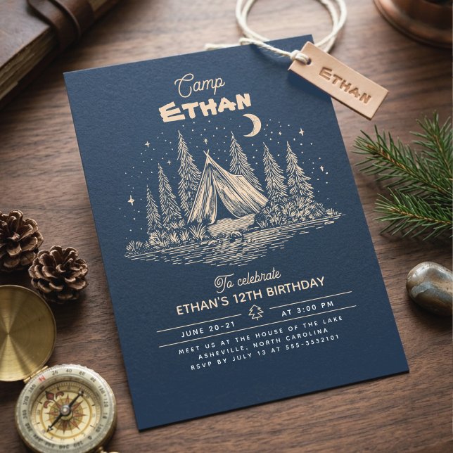 Födelsedagsinbjudan för camping inbjudningar (Night Camping Birthday Invitations )