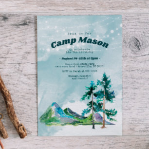 Födelsedagsinbjudan för camping på berg inbjudningar