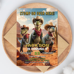 Födelsedagsinbjudan för Cowboy Dinosaur Western-in Inbjudningar