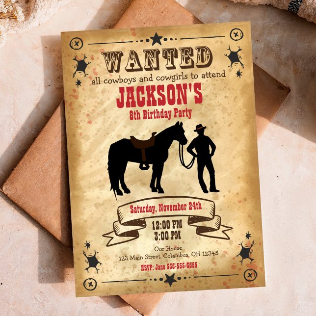 Födelsedagsinbjudan för cowboy western / Efterlyst Inbjudningar (Skapare uppladdad)