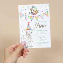 Födelsedagsinbjudan för get-partydjur 3 år barn
