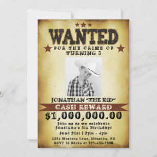 Födelsedagsinbjudan för pojke med cowboytema efter inbjudningar