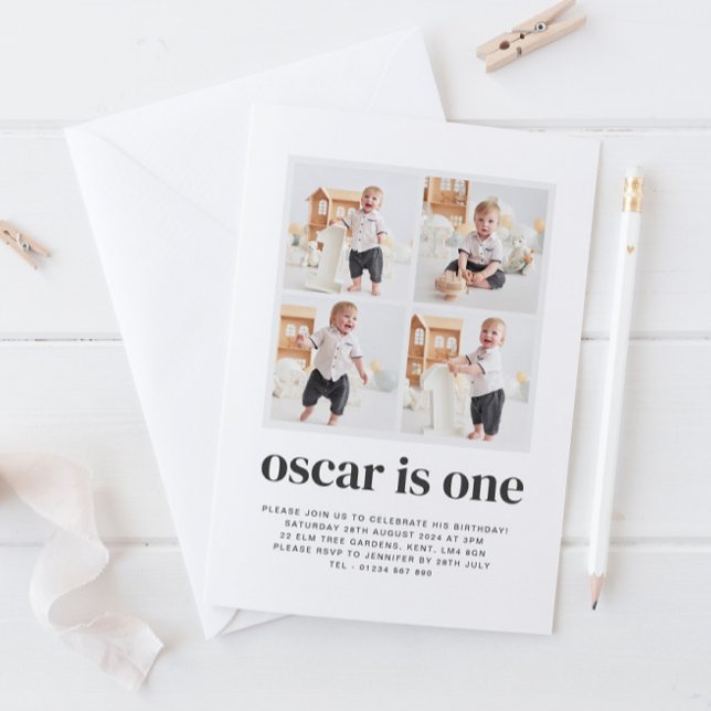 Födelsedagsinbjudan för pojke med fotokollage 1 år inbjudningar (Skapare uppladdad)