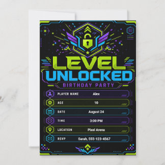 Födelsedagsinbjudan för spelare med upplåst level inbjudningar