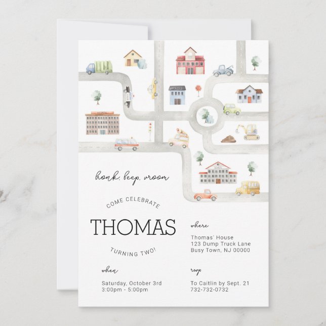 Födelsedagsinbjudan för transport inbjudningar (Framsida)