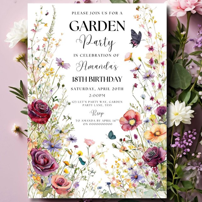 Födelsedagsinbjudan för vilda blommor Trädgårdsfes Inbjudningar (Skapare uppladdad)