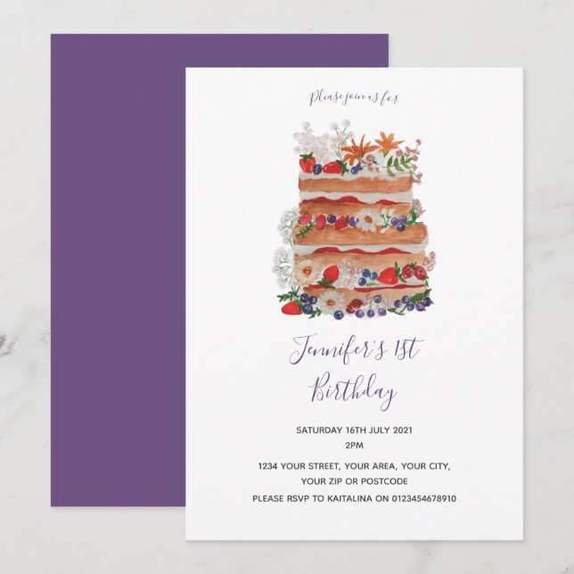 Födelsedagsinbjudan för Vintage Cake Inbjudningar (Fram/baksida)