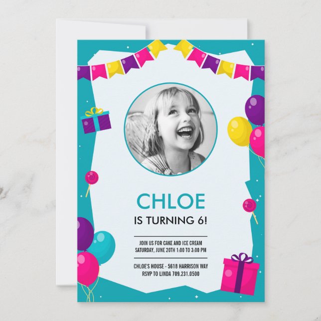 Födelsedagsinbjudan Foto Party Time Inbjudningar (Framsida)