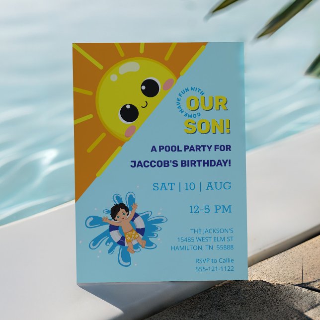 Födelsedagsinbjudan från Boy Bassäng Party Inbjudningar (Boys Birthday Pool Party Invitation)
