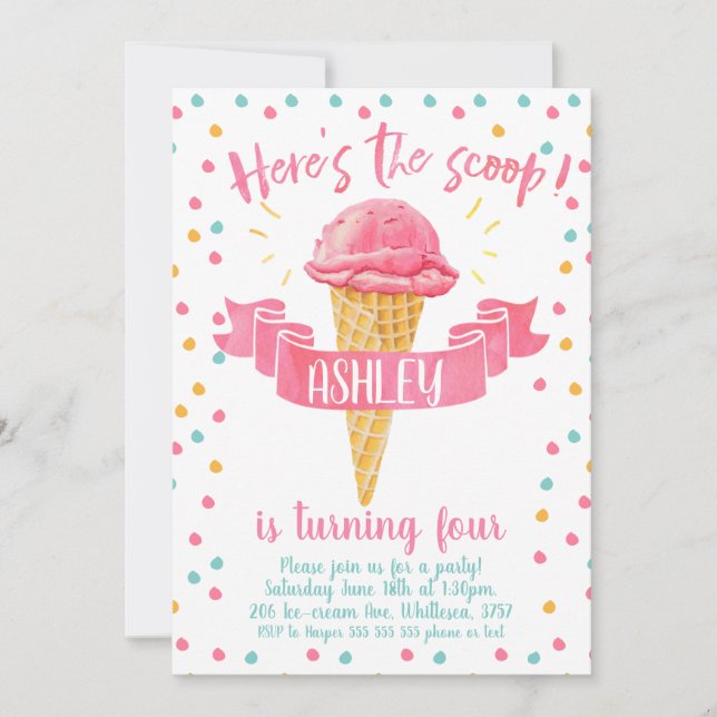 Födelsedagsinbjudan Här är The Scoop Ice-Cream Inbjudningar (Framsida)