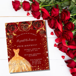 Födelsedagsinbjudan i rött guld glitterklänning