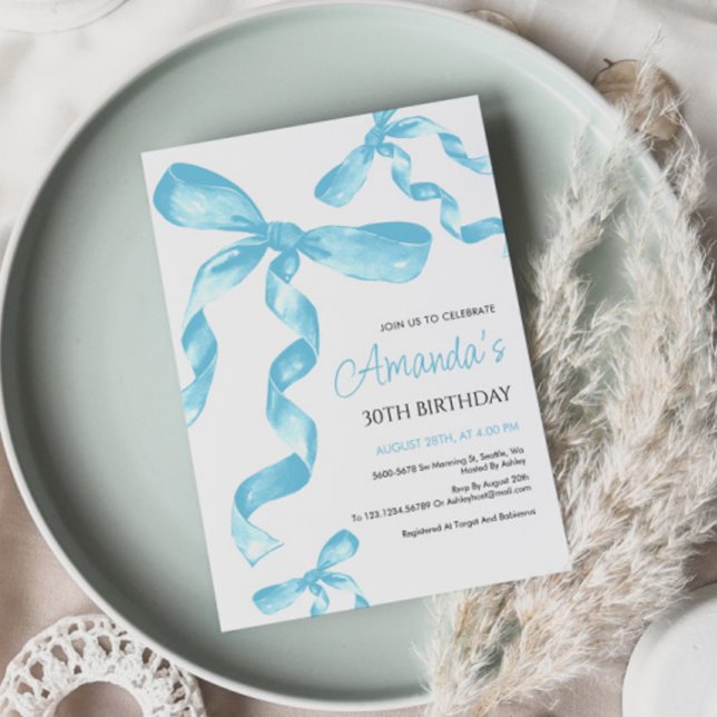 Födelsedagsinbjudan med blå coquette-sluss inbjudningar (Skapare uppladdad)