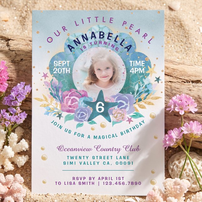 Födelsedagsinbjudan med foto under havet med skalp inbjudningar (Shell Peal Under The Sea Photo Birthday Invitation)