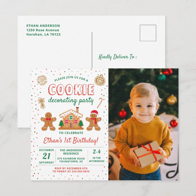 Födelsedagsinbjudan med fototema för dekorering av vykort (Fram/baksida)