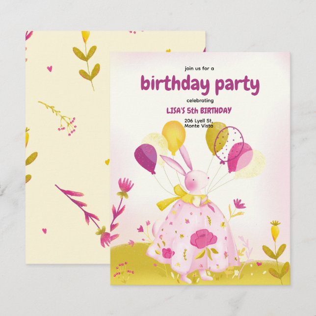Födelsedagsinbjudan med kanin inbjudningar (Fram/baksida)