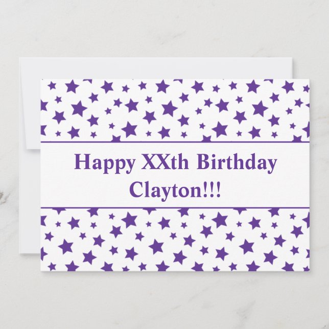 Födelsedagsinbjudan med lila stjärnor och meddelan inbjudningar (Framsida)