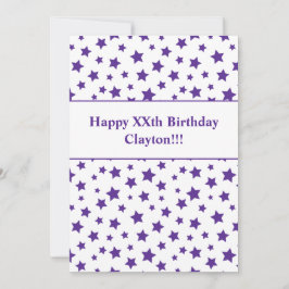 Födelsedagsinbjudan med lila stjärnor och meddelan inbjudningar