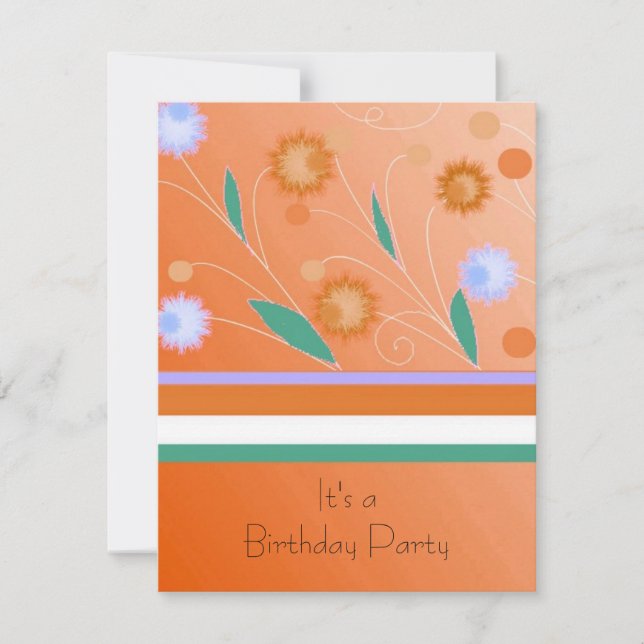 Födelsedagsinbjudan med orangea ränder och blommor inbjudningar (Framsida)