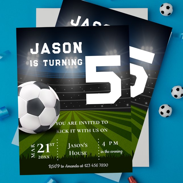 Födelsedagsinbjudan med tema Sport Fotboll Vykort (Sports Soccer Football Themed Birthday Invitation Postcard)