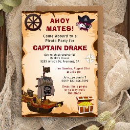Födelsedagsinbjudan med Vintage Rustic Pirate Them Inbjudningar
