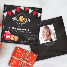 Födelsedagsinbjudan Mjölk och Cookies - Vintage Ch