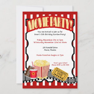 Födelsedagsinbjudan MOVIE PARTY Biljett Inbjudningar