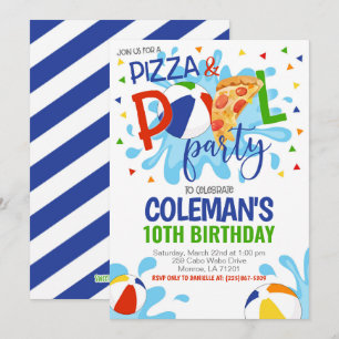 Födelsedagsinbjudan Pizza & Bassäng Party Inbjudningar