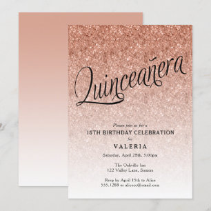 Födelsedagsinbjudan Quinceanera Ro Guld Glitter Inbjudningar