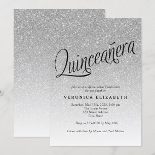 Födelsedagsinbjudan Quinceanera Silver Glitter Inbjudningar