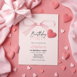 Födelsedagsinbjudan, Rosa Coquette Bow Birthday Inbjudningar