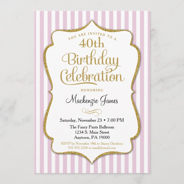 Födelsedagsinbjudan Rosa Guld Vuxen Tonåring Tween Inbjudningar (Framsida)