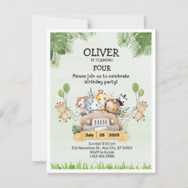 Födelsedagsinbjudan Safari Djur Zoo 4 år Postkort Vykort