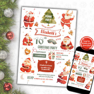 Födelsedagsinbjudan Santa Pajama Party Inbjudningar