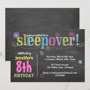 Födelsedagsinbjudan - Sleepover Party, Chalk + Neo Inbjudningar