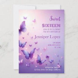 Födelsedagsinbjudan Sweet 16 - Lila Fjäril Inbjudningar
