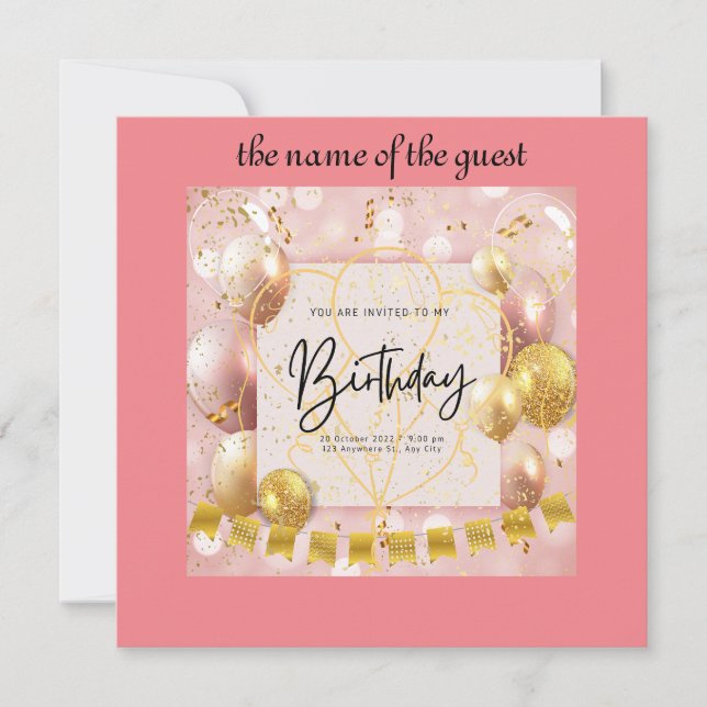 födelsedagsinbjudan tack kort (Framsida)