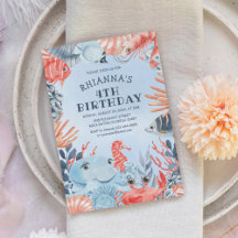 Födelsedagsinbjudan till barn under havet