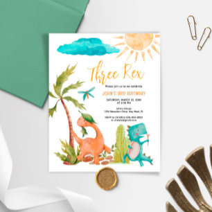 Födelsedagsinbjudan till Budget Dinosaur Three Rex