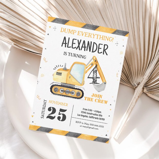 Födelsedagsinbjudan till byggbilschaufför pojke inbjudningar (Skapare uppladdad)