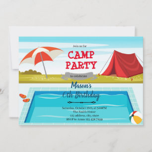 Födelsedagsinbjudan till campingsvämpool tack kort