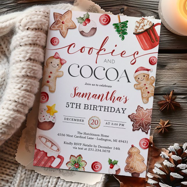 Födelsedagsinbjudan till Cookies och Cocoa Vinter Inbjudningar (Cookies and Cocoa Winter Birthday Invitation
)