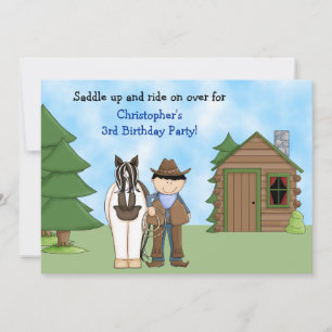 Födelsedagsinbjudan till Cowboy, häst och stuga Inbjudningar